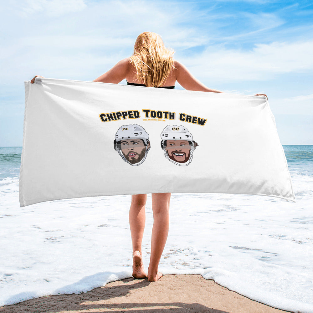 'Chipped Tooth Crew' Pastrnak and DeBrusk Boston Bruins Beach Towel